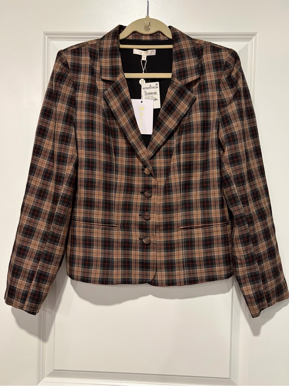 Wayf Brown Multi Plaid Button-Front Blazer